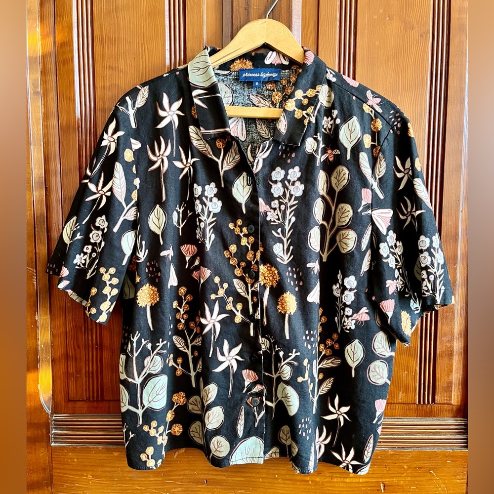 Botanical Native cotton linen blouse - acacia, eucalyptus, moth